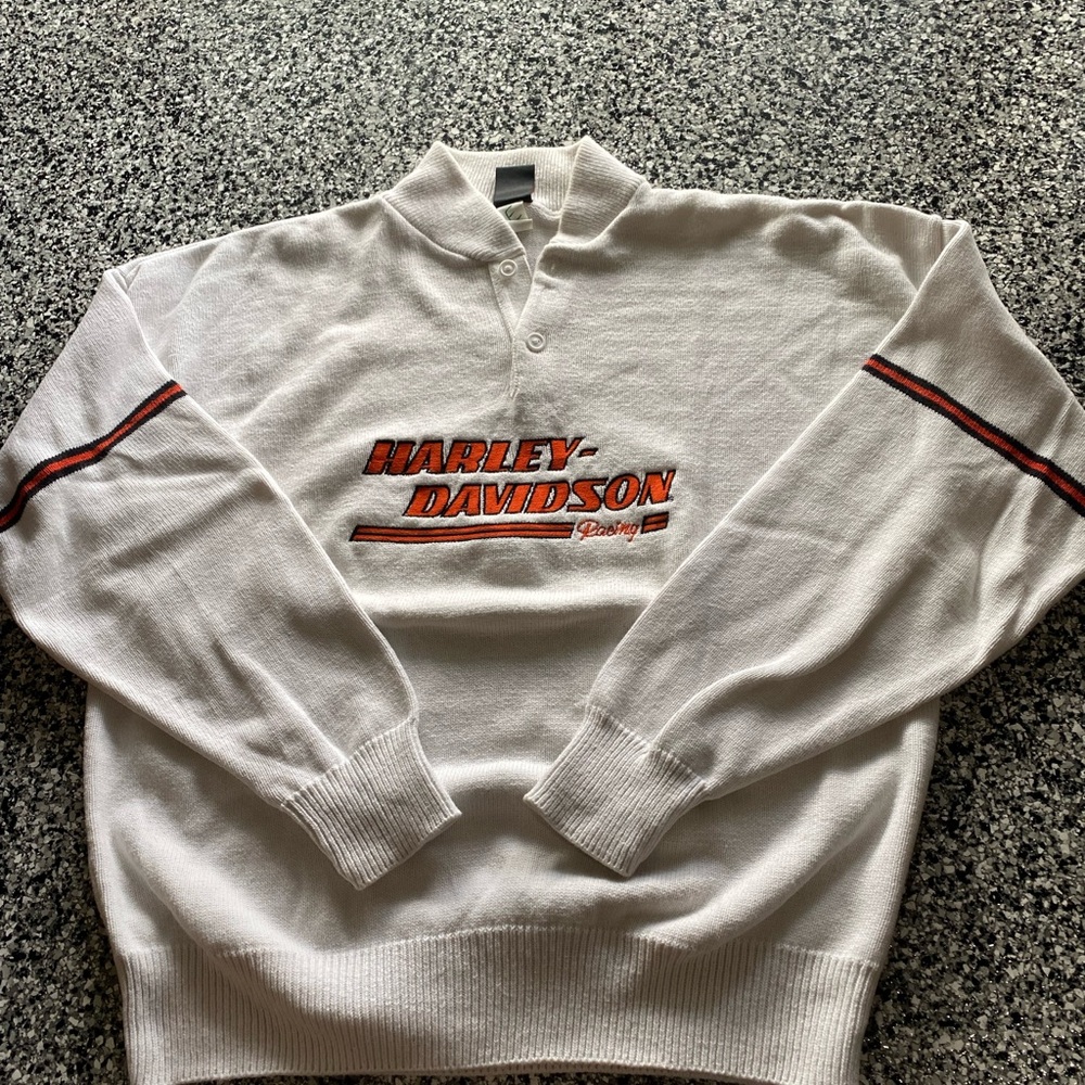 Harley-Davidson White and Orange Crewneck Sweater